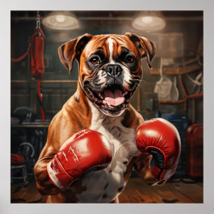 Boxer Dog Practicing Box in the Gym Vintage Poster