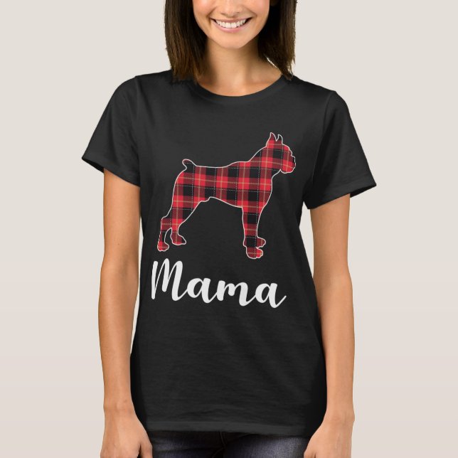 Boxer Dog Puppy Red plaid funny Christmas T-Shirt (Front)