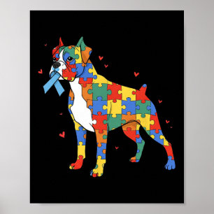 Boxer Dog Puzzle Autism Awareness Autistic Womens Poster