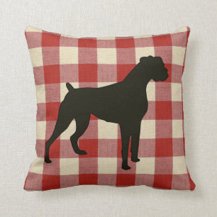 Boxer Dog Red Country Plaid Cushion