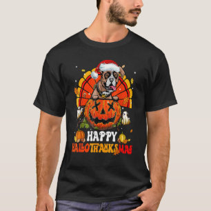 Boxer Dog Retro Happy Hallothanksmas Halloween Tha T-Shirt