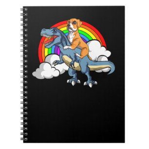 Boxer Dog Riding Dinosaur Trex German Deutscher Fu Notebook
