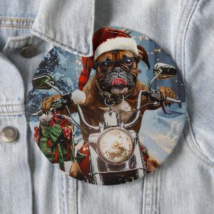 Boxer Dog Riding Motorcycle Christmas  6 Cm Round Badge