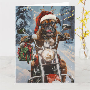 Boxer Dog Riding Motorcycle Christmas  Card