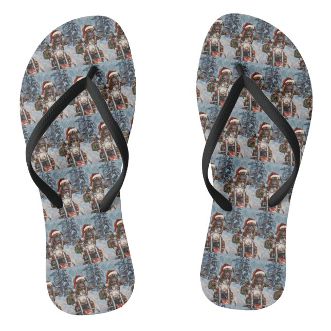 Boxer Dog Riding Motorcycle Christmas  Flip Flops (Footbed)