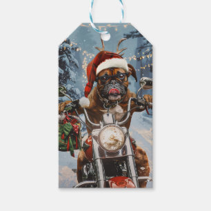 Boxer Dog Riding Motorcycle Christmas  Gift Tags