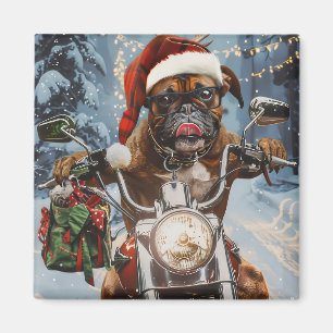 Boxer Dog Riding Motorcycle Christmas  Magnet
