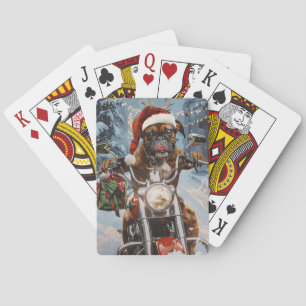 Boxer Dog Riding Motorcycle Christmas  Playing Cards