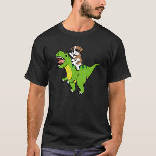 Boxer Dog Riding Rex Dinosaur Dog T-Shirt
