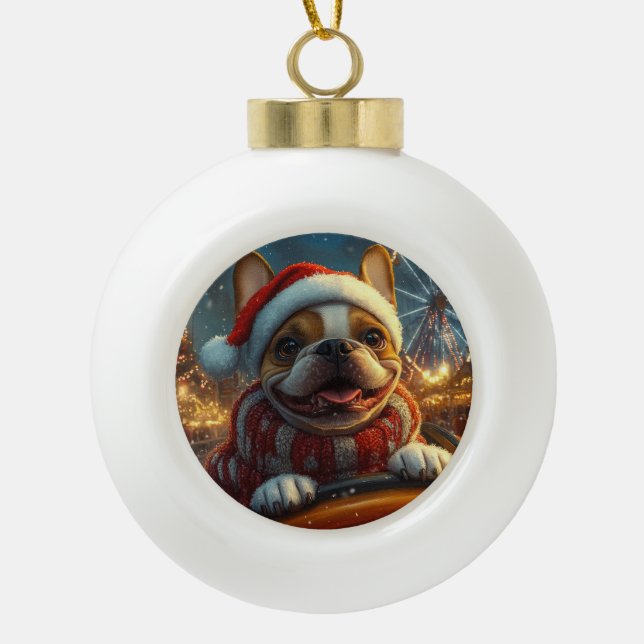 Boxer Dog Roller Coaster Christmas Ceramic Ball Christmas Ornament (Front)