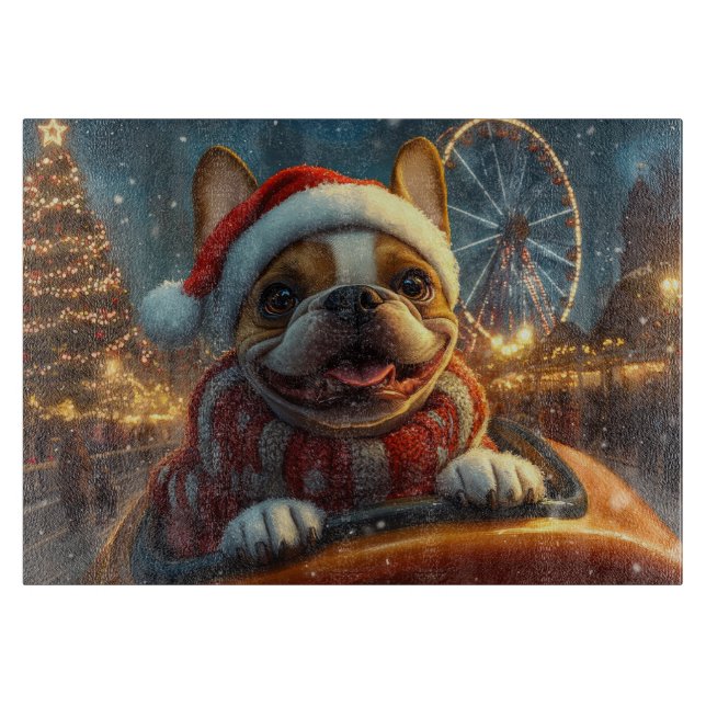 Boxer Dog Roller Coaster Christmas Cutting Board (Front)