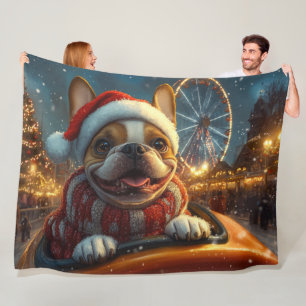 Boxer Dog Roller Coaster Christmas Fleece Blanket