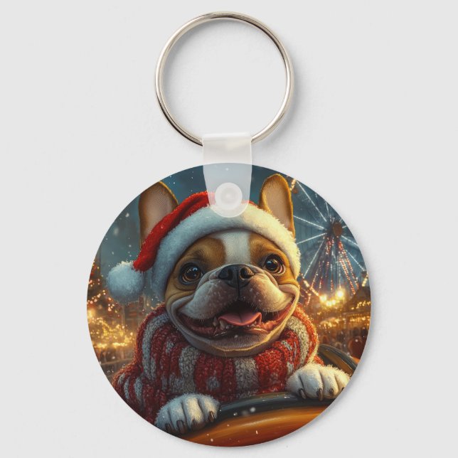 Boxer Dog Roller Coaster Christmas Key Ring (Front)