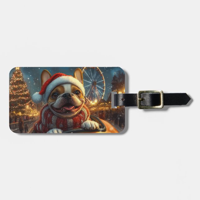 Boxer Dog Roller Coaster Christmas Luggage Tag (Front Horizontal)