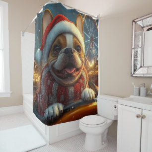 Boxer Dog Roller Coaster Christmas Shower Curtain
