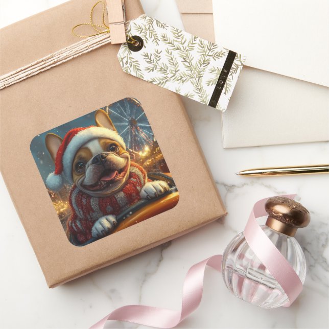 Boxer Dog Roller Coaster Christmas Square Sticker (Gifting)