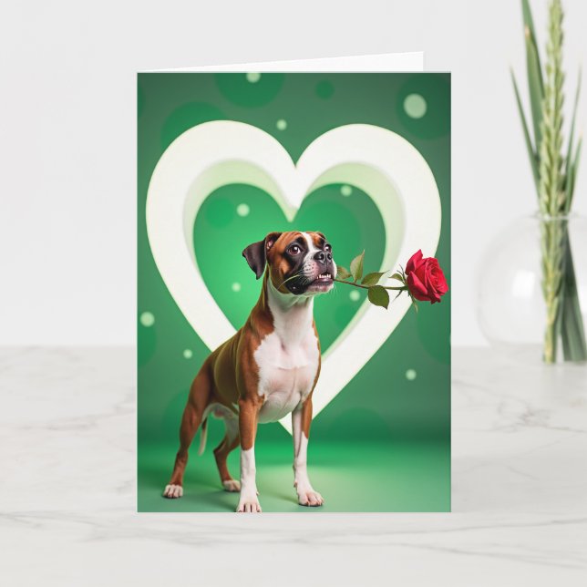 Boxer Dog Rose Love Card (Front)