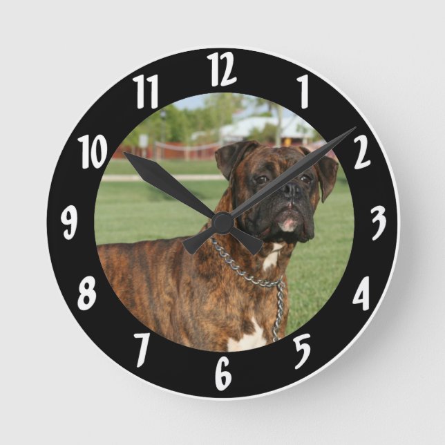 Boxer dog round large clock (Front)