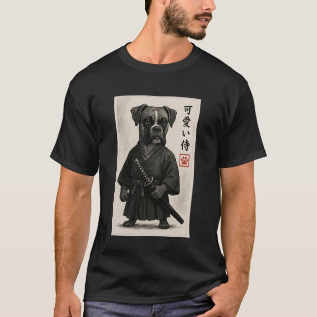 Boxer Dog Samurai Ink Art Sumi-e Style Novelty Kaw T-Shirt (Front)