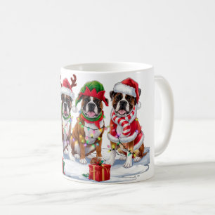 Boxer dog Santa hat antlers elf Christmas lights  Coffee Mug