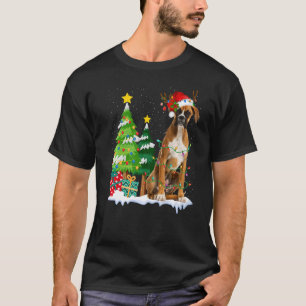 Boxer Dog Santa Hat Reindeer Christmas Lights T-Shirt