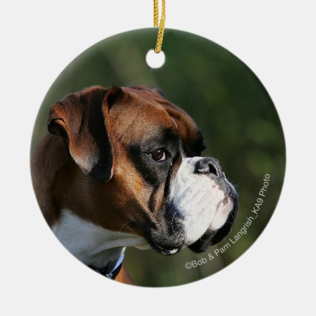 Boxer Dog Side Profile Ceramic Tree Decoration (Front)