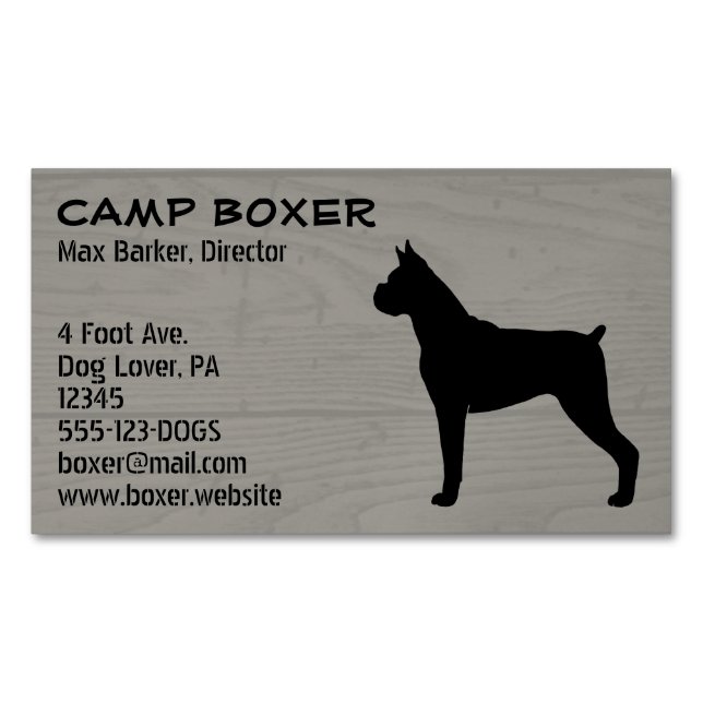 Boxer Dog Silhouette Faux Wood Style Magnetic Business Card (Front)