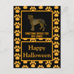 Boxer Dog Silhouette Happy Halloween Orange Postcard