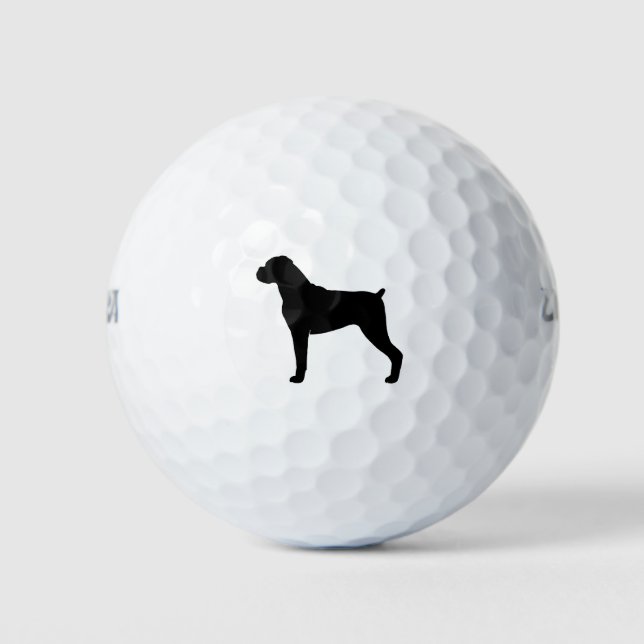 Boxer Dog Silhouette - Natural Ears Golf Balls (Front)