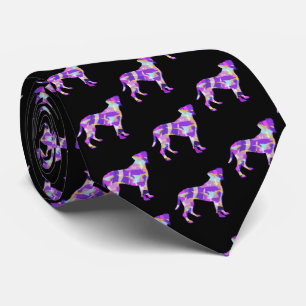 Boxer Dog Silhouette Purple Colours Black Neck Tie