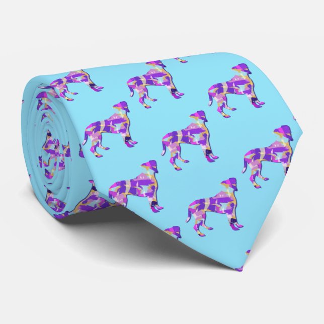 Boxer Dog Silhouette Purple Light Blue Neck Tie (Rolled)