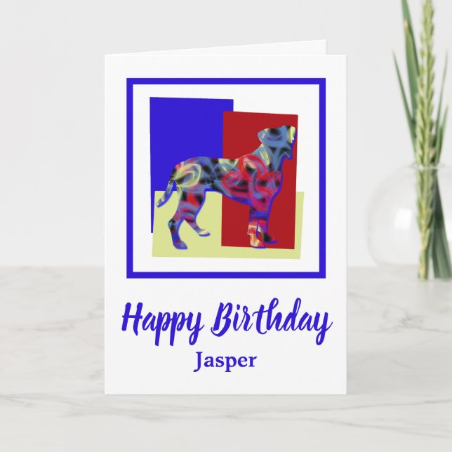 Boxer Dog Silhouette Red Blue Yellow Birthday Card (Front)