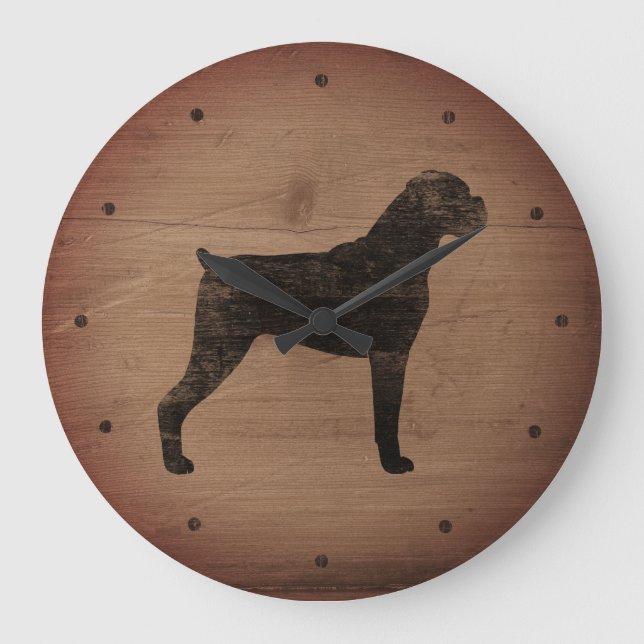 Boxer Dog Silhouette Rustic Style Large Clock (Front)