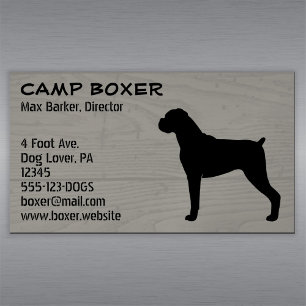 Boxer Dog Silhouette with Natural Ears Faux Wood Magnetic Business Card