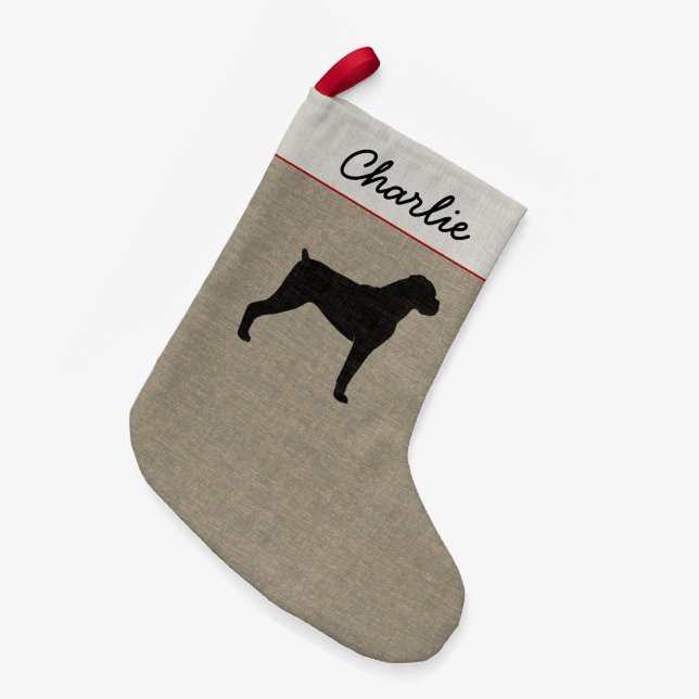 Boxer Dog Silhouette with Natural Floppy Ears Xmas Small Christmas Stocking (Front (Hanging))