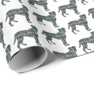 Boxer Dog Silhouette Y&B Grid White Wrapping Paper