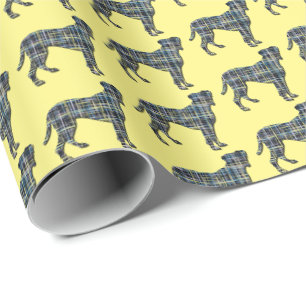 Boxer Dog Silhouette Y&B Grid Yellow Wrapping Paper