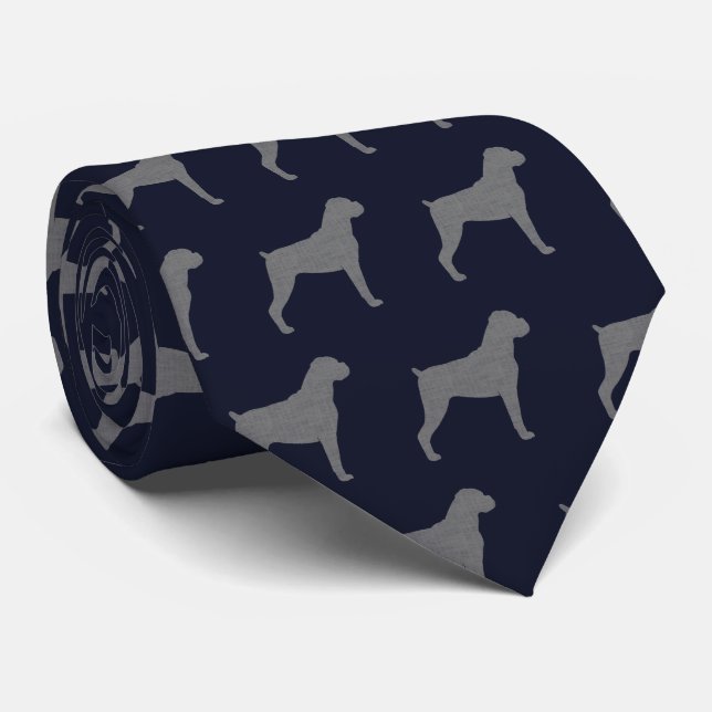 Boxer Dog Silhouettes Pattern Blue and Grey Tie (Rolled)