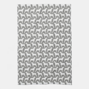 Boxer Dog Silhouettes Pattern Grey Tea Towel