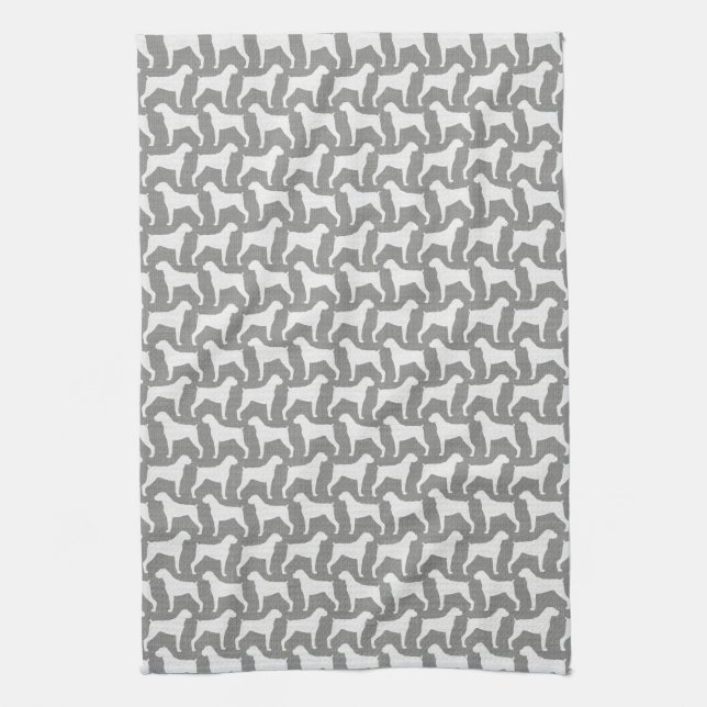 Boxer Dog Silhouettes Pattern Grey Tea Towel (Vertical)