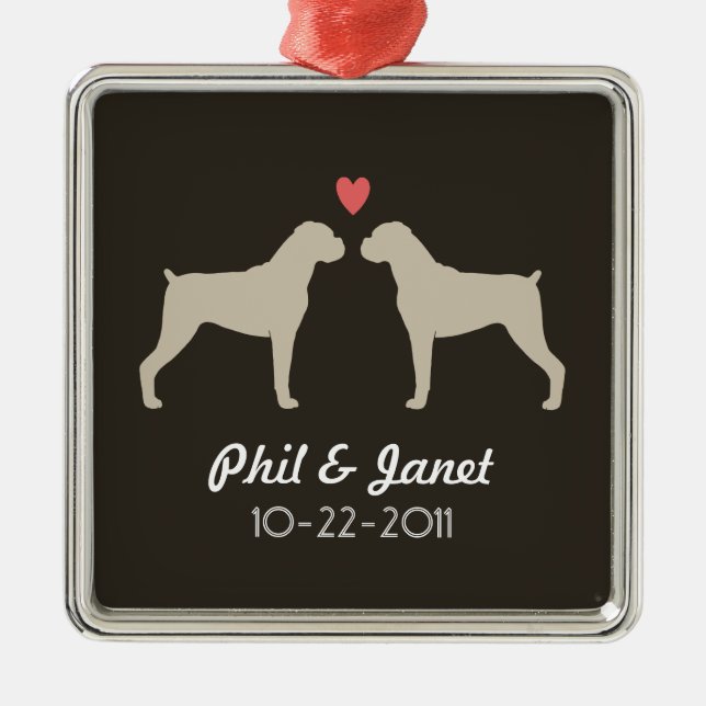Boxer Dog Silhouettes Wedding Couple Love Custom Metal Tree Decoration (Front)