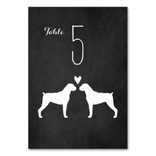 Boxer Dog Silhouettes Wedding Reception Table Number