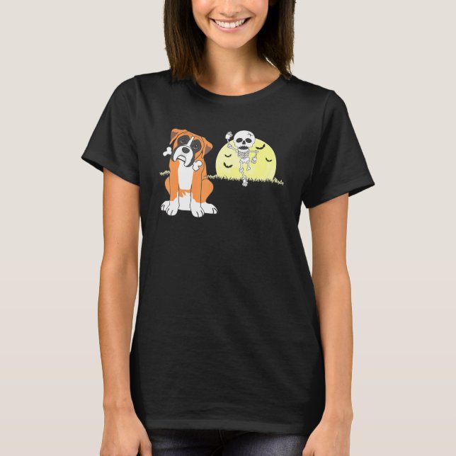 Boxer Dog Skeleton Halloween T-Shirt (Front)