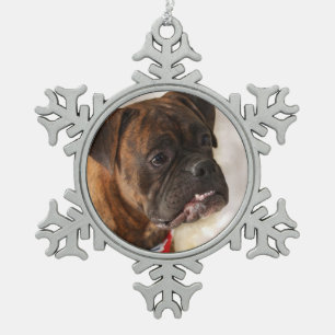 Boxer dog snowflake pewter christmas ornament