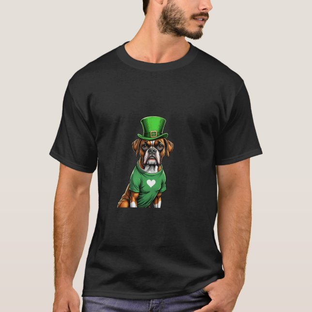 Boxer Dog St Patrick s Day I Irish Green Hat St Pa T-Shirt (Front)
