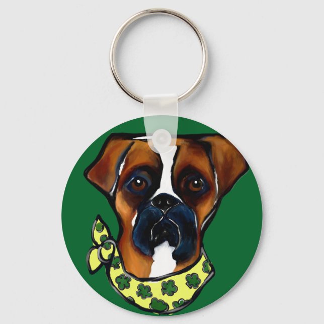 Boxer Dog St. Patty Key Ring (Front)