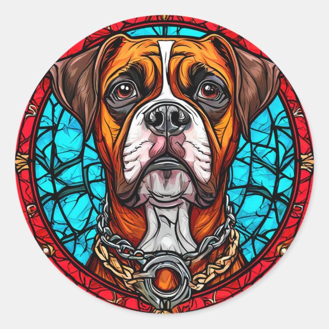 Boxer Dog Stained Glass Classic Round Sticker (Front)