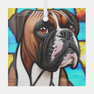 Boxer Dog "Stained Glass"  Glass Tree Decoration