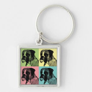 Boxer Dog Stamper Pop Art Key Ring