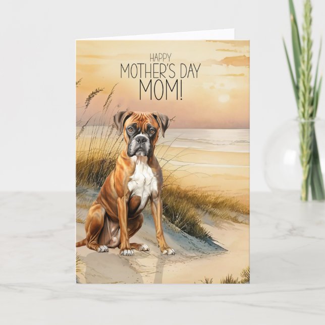 Boxer Dog Sunset Beach Mother's Day Holiday Card (Front)